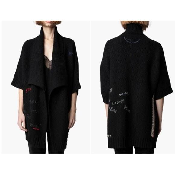 ZADIG & VOLTAIRE West Open Cashmere Cardigan In Noir XS/S - Picture 1 of 14
